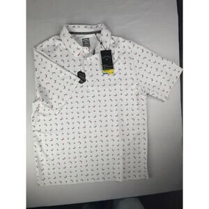 Callaway Shirt Mens LARGE WHITE Golf Print Polo Opti Dri Swing Tech